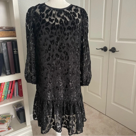 J Crew Flutter Hem Drop Waist Leopard Print Shimmer Velvet Burnout Dress Sz 2T - Picture 5 of 12